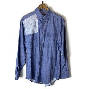 VINEYARD VINES Mens Navy Blue Crosby Long Sleeve Shirt Size M Patch Chambray